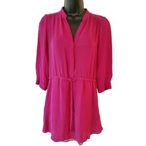 Babaton  100% Silk Blouse‎ Dark Pink Women's Size XS Hi-Lo Hem